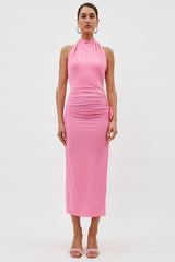 Pink Draped Jersey Midi Dress