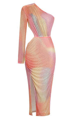 Rhinestone Embellished One Shoulder Dress