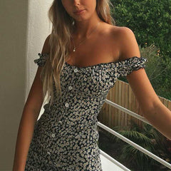 Daisy Floral Prints Vintage Green Frilled Button Through Dress