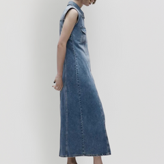 Blue Denim Sleeveless Long Dress