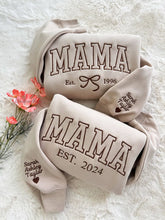 Personalized MAMA Embroidered Bow Sweatshirt with Names on Sleeve