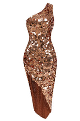 One Shoulder Gold Sequins Gown
