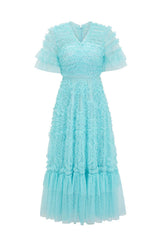 Ruffle Tiered Spotted Tulle Maxi Dress