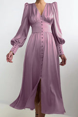 Fashion Street Solid Patchwork V Neck A Line Dresses