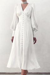 Fashion Street Solid Patchwork V Neck A Line Dresses