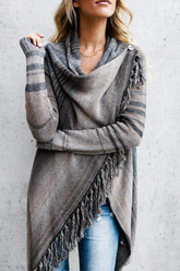 Casual Print Tassel Patchwork Tops