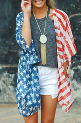 Casual Print Split Joint Cardigan Collar Tops