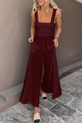 Casual Solid Patchwork Square Collar Straight Jumpsuits(4 Colors)