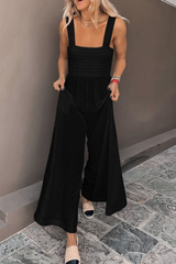 Casual Solid Patchwork Square Collar Straight Jumpsuits(4 Colors)