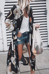 Casual Print Split Joint Cardigan Collar Tops