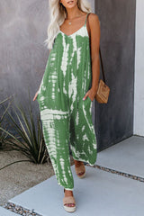 Casual Patchwork Tie-dye Spaghetti Strap Straight Jumpsuits(10 Colors)