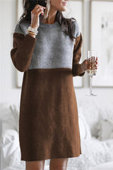 Fashion Patchwork Solid Patchwork O Neck Long Sleeve Dresses