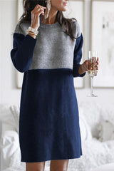 Fashion Patchwork Solid Patchwork O Neck Long Sleeve Dresses