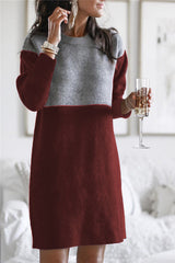 Fashion Patchwork Solid Patchwork O Neck Long Sleeve Dresses