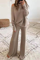 Casual Solid Patchwork O Neck Long Sleeve Two Pieces