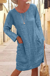 Casual Solid Patchwork Pocket V Neck Dresses