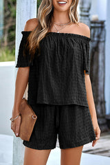 Casual Daily Solid Off the Shoulder Short Sleeve Two Pieces