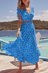 Sexy Bohemian Flounce V Neck Short Sleeve Two Pieces(5 Colors)