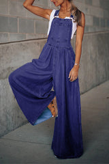 Fashion Casual Solid Pocket Spaghetti Strap Loose Jumpsuits(4 Colors)