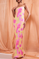 Sexy Print Patchwork Fold Strapless Pencil Skirt Dresses