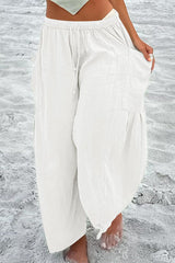 Casual Simplicity Solid Pocket Loose Mid Waist Wide Leg Solid Color Bottoms(7 Colors)