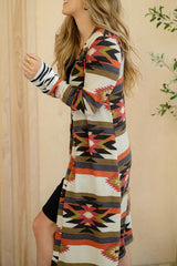 Street Geometric Print Contrast Cardigan Collar Outerwear