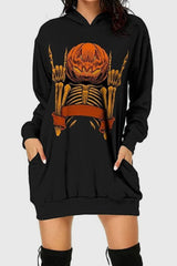 Casual Print Basic Hooded Collar Long Sleeve Dresses(9 Colors)