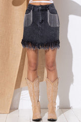 Casual Patchwork Tassel High Waist Skinny Denim Skirts(3 Colors)