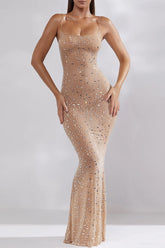 Sexy Solid See-through Hot Drill U Neck Sling Dress Dresses