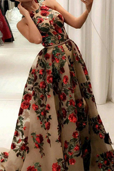 Elegant Solid Sequins Slit O Neck Evening Dress Dresses