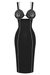 Silver Trim Floral Bustier Midi Dress