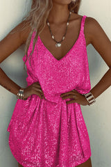Sexy Solid Sequins V Neck Sling Dress Dresses
