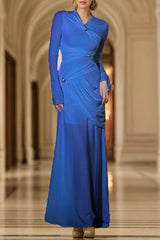 Elegant Solid Metal Accessories Decoration Fold O Neck Evening Dress Dresses