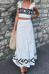 Casual Geometric Print Stringy Selvedge Square Collar Two Pieces