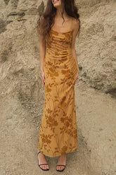 Sexy Floral Print Backless U Neck Sling Dresses