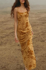 Sexy Floral Print Backless U Neck Sling Dresses