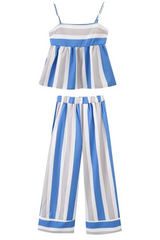 Casual Striped Print Contrast Square Neck Two Pieces