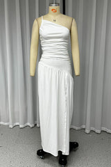 Sexy Solid Color Slit Irregular Oblique Collar Sleeveless Dresses