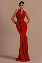Halter Draped Mermaid Maxi Dress