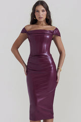 Raven Mulberry Vegan Leather Corset Dress