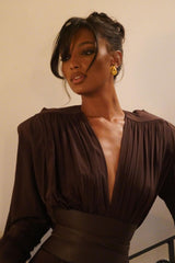 Rosey Tan Maxi Dress With Waist Belt