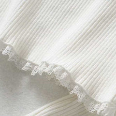 Classic Ribbed Lace Trimmed Crop Top And High Waisted Skirts