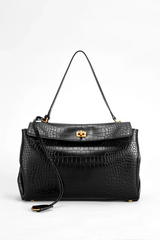 Crocodile Embossed Leather Top Handle Bag