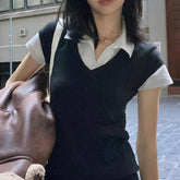 Casual Fake Two Piece Short Sleeve Shirt With Collar