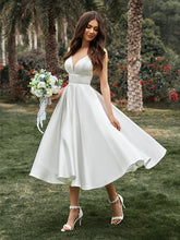 inostorâ„?A-Line Ruffles V-neck Sleeveless Satin Tea-Length Dress