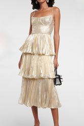 inostorâ„?Metallic layered midi dress