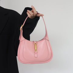 Pink Classic Curved Leather Handbag with Signature Buckle Closure