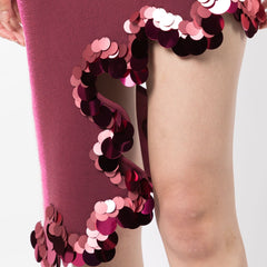 Pink Asymmetric Dress With Wave Detail and Sequin Embellishment