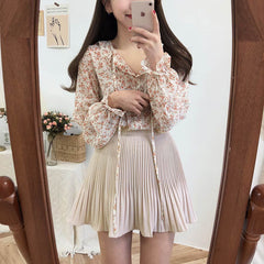 Cute Ruffle Pleated Mini A Line Skirt Outfit Casual