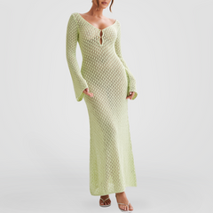 Mint Green crochet Knitted Dress With Key-Hole Cut-Outs